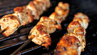 Chicken Kebabs with Grilled Corn and Tomato Salad