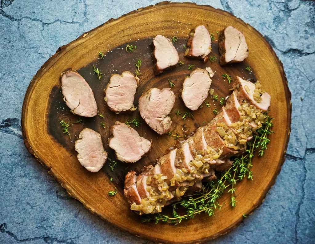 Reversed Seared Pork Tenderloin with Thyme Butter Honey Glaze