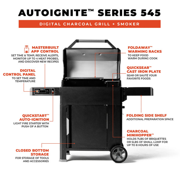 AutoIgnite™ Series 545 Digital Charcoal Grill and Smoker - Masterbuilt