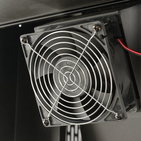 Closeup of the DigitalFan mounted below the grill body. This fan maintains consistent cooking temperatures.