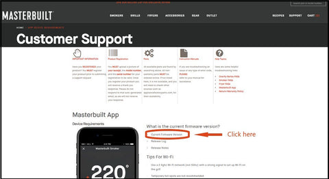 App web page with Current Firmware Version text highlighted
