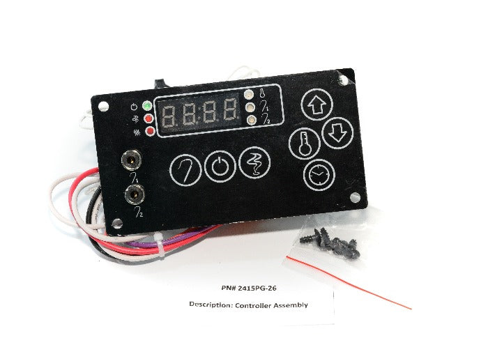Digital grill controller assembly with LED display, soft touch buttons and connection wires