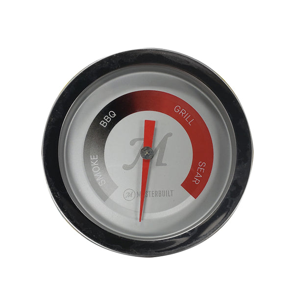 Temperature gauge showing temperature by ranges for smoke, bbq, grill and sear