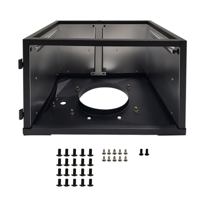 Metal bottom smoker chamber  with large hole center, bottom and pre-drilled holes for hardware plus assorted screws