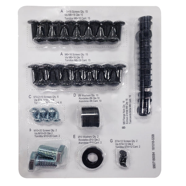 Front of hardware blister pack showing assortment of screws, nuts, and washers