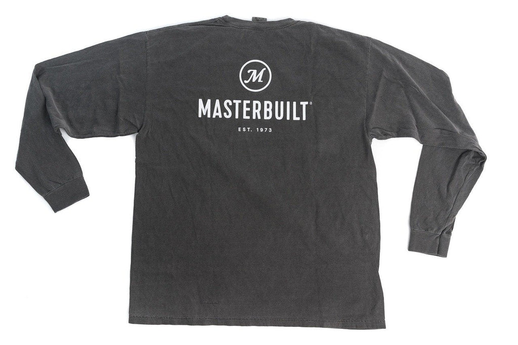Back of t-shirt with the Masterbuilt name and logo printed in white