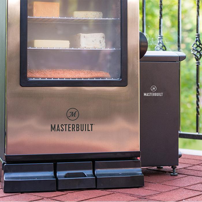 Slow smoker accessory attached to right side of Masterbuilt Digital Electric Smoker