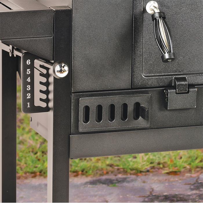 Grill grate adjustment control and air flow vents give you greater temperature control